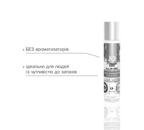 Гель для масажу на силіконовій основі JO ALL-IN-ONE MASSAGE GLIDE - FRAGANCE FREE (30 мл)