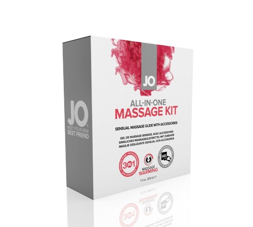 Набір для масажу JO ALL IN ONE MASSAGE GIFT SET: розігрівальний гель, масажер і свічка