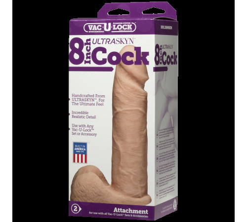 Фалоімітатор Doc Johnson Vac-U-Lock - 8 Inch ULTRASKYN Cock White, діаметр 5,1 см