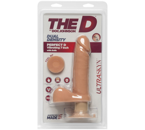 Фалоімітатор Doc Johnson The D - Perfect D - Vibrating 7 Inch With Balls - ULTRASKYN, діаметр 4,5 см