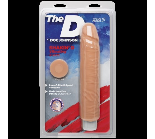 Фалоімітатор Doc Johnson The D: Shakin D 9 Inch Vibro ULTRASKYN, діаметр 3,8 см, плавне регулювання