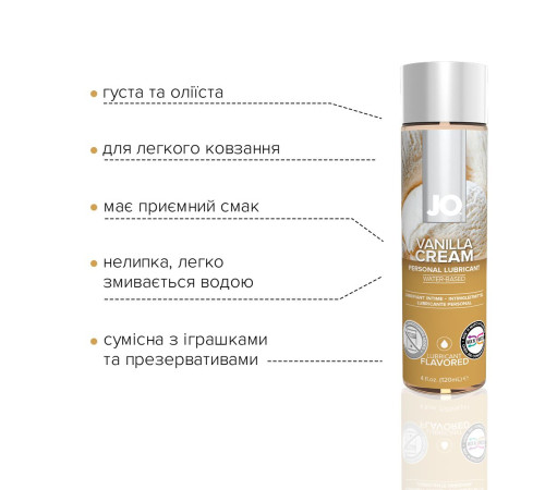 Змазка на водній основі JO H2O — Vanilla Cream (120 мл) без цукру, рослинний гліцерин