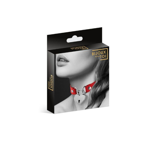 Чокер з замочком-сердечком Bijoux Pour Toi - HEART LOCK Red, екошкіра