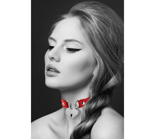 Чокер з замочком-сердечком Bijoux Pour Toi - HEART LOCK Red, екошкіра