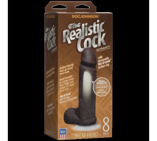 Фалоімітатор Doc Johnson The Realistic Cock 8 inch Black - ULTRASKYN, Vack-U-Lock, діаметр 5,1 см