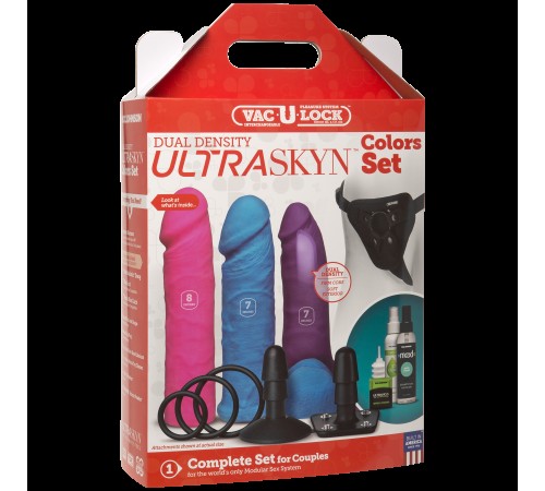 Набір для страпону Doc Johnson Vac-U-Lock Dual Density UltraSKYN Colors Set, діаметр 3х4,5 см