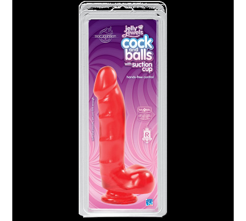 Фалоімітатор Doc Johnson Jelly Jewels Cock&Balls Red, діаметр 3,6 см, антибактеріальний ПВХ