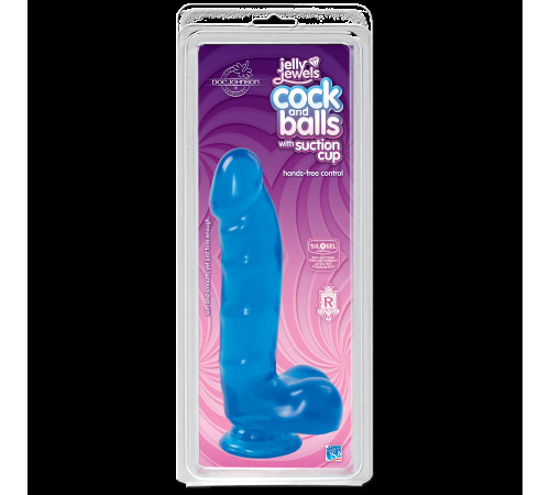 Фалоімітатор Doc Johnson Jelly Jewels Cock & Balls Blue, діаметр 3,6 см, антибактеріальний ПВХ