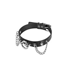 Нашийник ланцюжками, шипами і кільцем Fetish Tentation Choker Rings and Chains, екошкіра