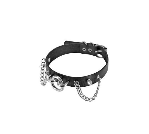 Нашийник ланцюжками, шипами і кільцем Fetish Tentation Choker Rings and Chains, екошкіра