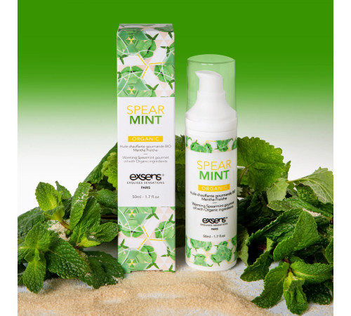 Масажна олія EXSENS Organic Spear Mint 50мл розігрівальна, без цукру, без парабенів, їстівна