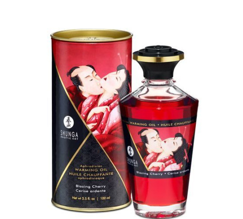 Розігрівальна олія Shunga Aphrodisiac Warming Oil – Blazing Cherry (100 мл) без цукру, смачна