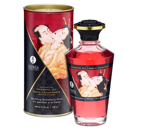 Розігрівальна олія Shunga Aphrodisiac Warming Oil – Sparkling Strawberry Wine (100 мл) без цукру