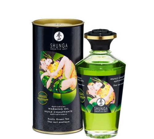 Органічна розігрівальна олія Shunga Aphrodisiac Warming Oil – Exotic green tea (100 мл) без цукру