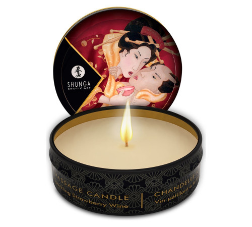 Масажна свічка Shunga Mini Massage Candle – Sparkling Strawberry Wine (30 мл) з афродизіаками