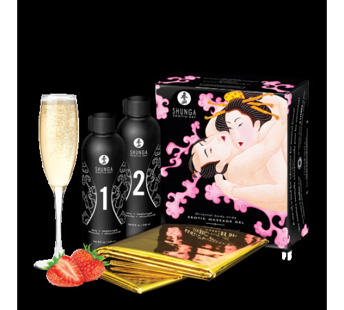 Гель для NURU масажу Shunga Oriental Body-to-Body – Sparkling Strawberry Wine плюс простирадло