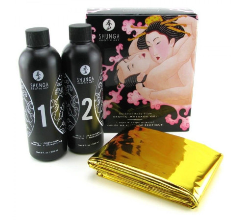 Гель для NURU масажу Shunga Oriental Body-to-Body – Sparkling Strawberry Wine плюс простирадло