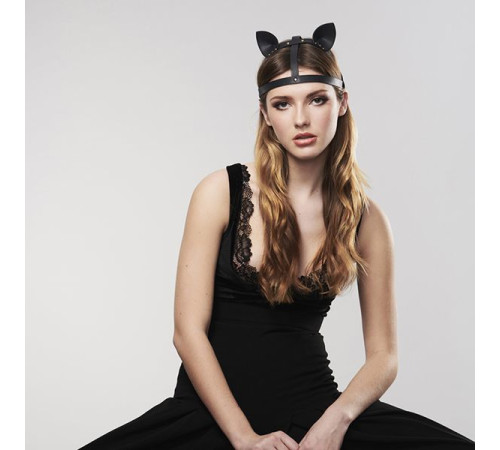 Маска кішечки Bijoux Indiscrets MAZE - Cat Ears Headpiece Black, екошкіра