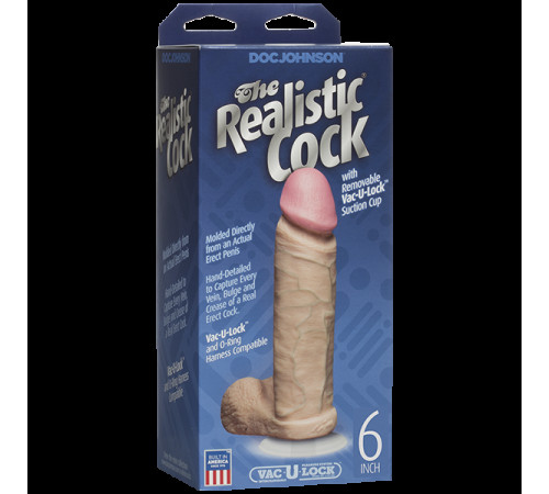 Фалоімітатор Doc Johnson The Realistic Cock 6 inch White - PVC, Vack-U-Lock, діаметр 4,3 см