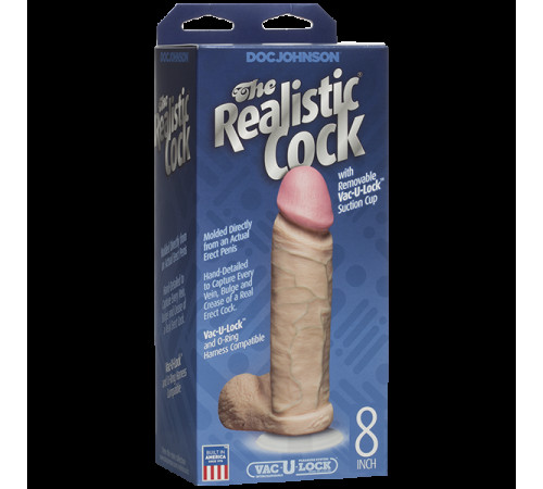 Фалоімітатор Doc Johnson The Realistic Cock 8 inch White - PVC, Vack-U-Lock, діаметр 5,1 см