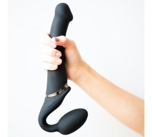 Безремінний страпон з вібрацією Strap-On-Me Vibrating Black M, діаметр 3,3 см, пульт ДК, регульовани