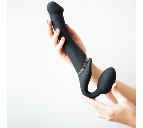 Безремінний страпон з вібрацією Strap-On-Me Vibrating Black M, діаметр 3,3 см, пульт ДК, регульовани