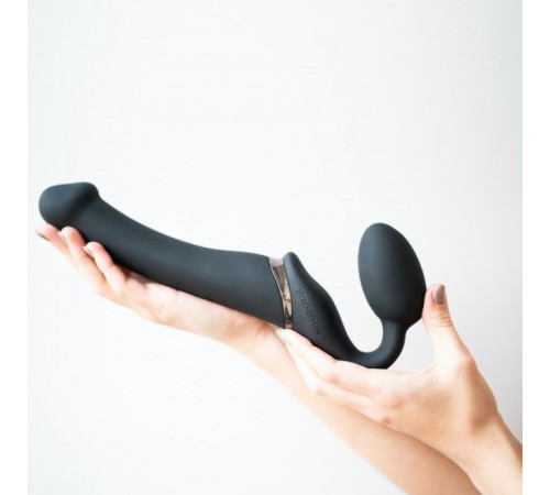 Безремінний страпон з вібрацією Strap-On-Me Vibrating Black M, діаметр 3,3 см, пульт ДК, регульовани