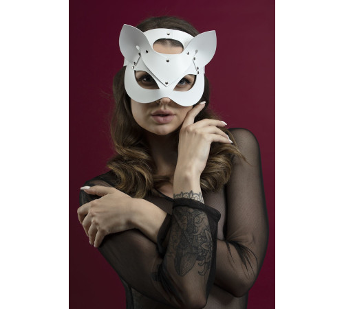 Маска кішечки Feral Feelings - Catwoman Mask, натуральна шкіра, біла