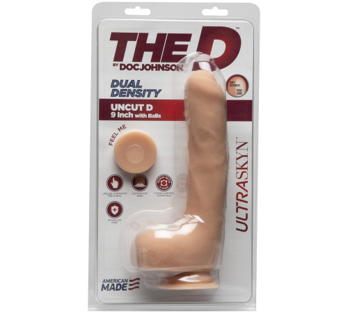 Фалоімітатор Doc Johnson The D - Uncut D - 9 Inch With Balls ULTRASKYN, діаметр 4,5 см, необрізаний