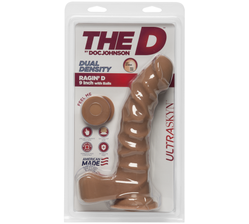 Фалоімітатор Doc Johnson The D - Ragin D - 9 Inch With Balls - ULTRASKYN - Caramel, діаметр 5,1 см