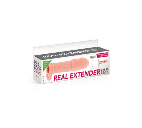 Насадка на член Real Body — Real Extender DICKY із закритою головкою та кільцем для мошонки