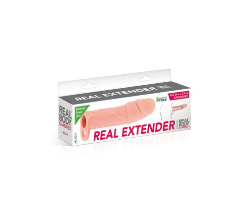 Насадка на член Real Body — Real Extender HUGY з відкритою головкою та кільцем для мошонки