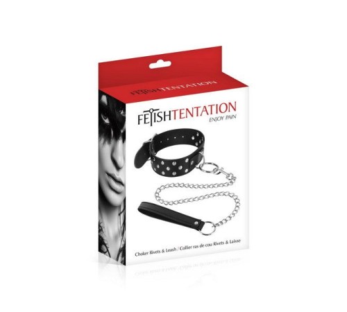 Нашийник з повідцем Fetish Tentation Rivets and Leash