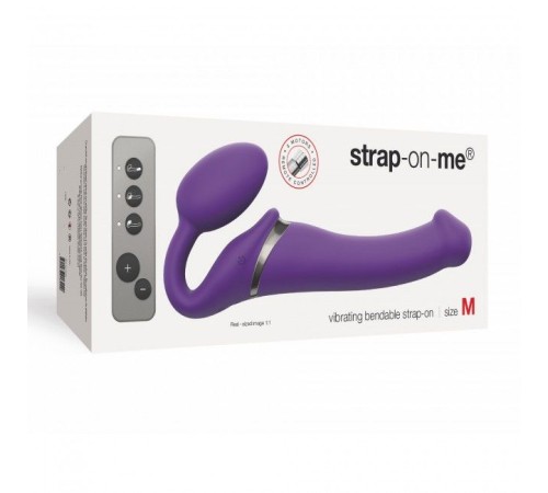 Безремінний страпон з вібрацією Strap-On-Me Vibrating Violet M, діаметр 3,3 см, пульт ДК, регульован