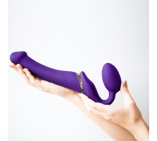 Безремінний страпон з вібрацією Strap-On-Me Vibrating Violet M, діаметр 3,3 см, пульт ДК, регульован