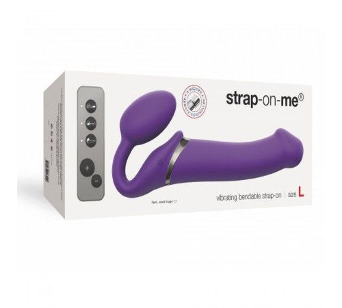 Безремінний страпон з вібрацією Strap-On-Me Vibrating Violet L, діам. 3,7 см, пульт ДК, регульований