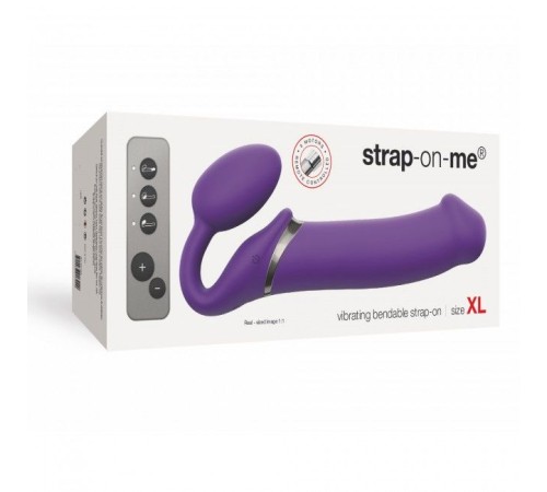 Безремінний страпон з вібрацією Strap-On-Me Vibrating Violet XL, діам. 4,5 см, пульт ДК, регульовани