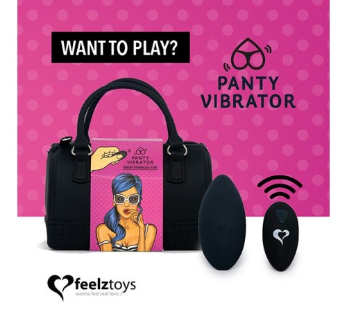 Вібратор в трусики FeelzToys Panty Vibrator Black з пультом ДК, 6 режимів роботи, сумочка-чохол