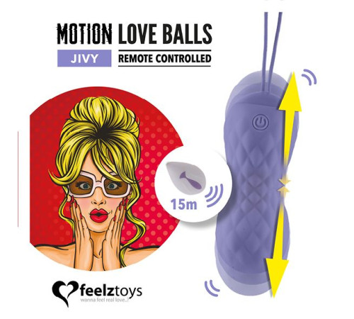 Вагінальні кульки з масажем і вібрацією FeelzToys Motion Love Balls Jivy з пультом ДК, 7 режимів