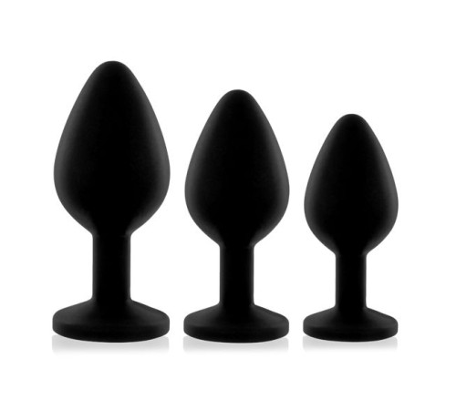 Набір силіконових анальних пробок із кристалом Rianne S: Booty Plug Set Black, діаметр 2,7см, 3,5см,