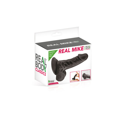 Фалоімітатор із присоскою Real Body — Real Mike Black, TPE, діаметр 3,8 см