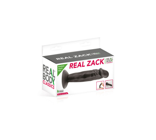 Фалоімітатор із присоскою Real Body — Real Zack Black, TPE, діаметр 3,7 см