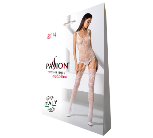 Ажурний бодістокінг з імітацією панчіх Passion BS074 white