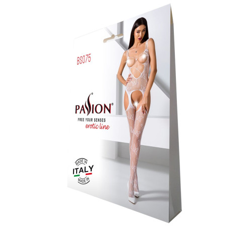 Відвертий бодістокінг з глибоким декольте Passion BS075 white