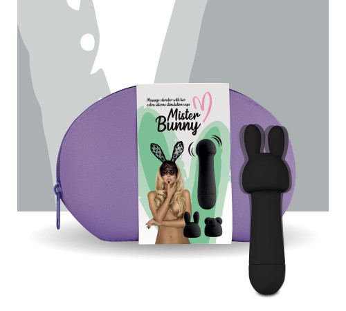 Мінівібратор FeelzToys Mister Bunny Black з двома насадками