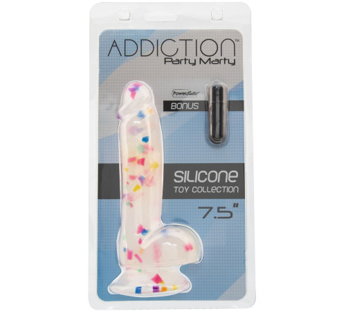 Фалоімітатор з конфетті ADDICTION - PARTY MARTY 7.5″ - FROST & CONFETTI, 19 см, силікон