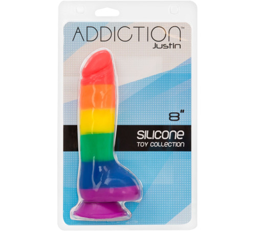 Райдужний фалоімітатор ADDICTION - JUSTIN - 8 "- RAINBOW, 20,3 см, силікон, вібропуля в подарунок