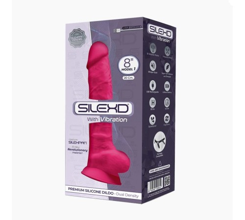 Фалоімітатор з вібрацією SilexD Vetus Vibro Pink (MODEL 1 size 8in), двошаровий, діаметр 4,2см