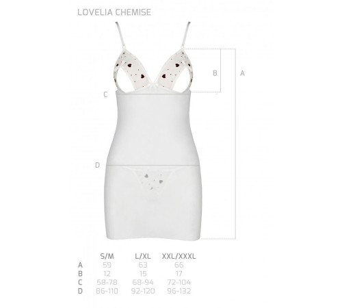 Сорочка з вирізами на грудях, стрінги Passion LOVELIA CHEMISE L/XL, white