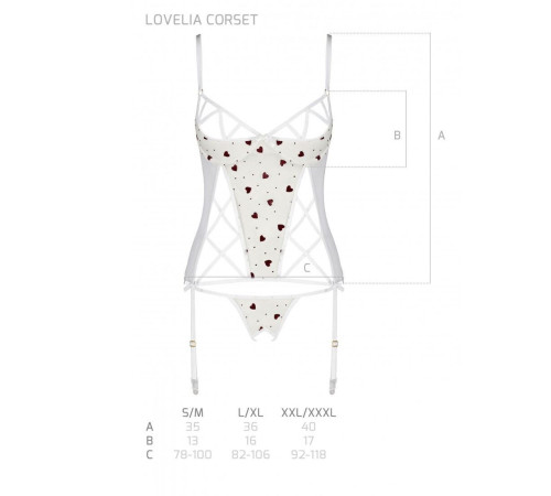 Корсет з підв'язками, стрінги Passion LOVELIA CORSET S/M, white